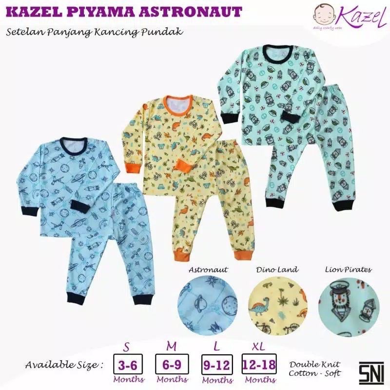 CLEARANCE SALE 3 Setelan Kazel Astronaut Panjang / Pendek / Pendek Panjang SML XL CBKS