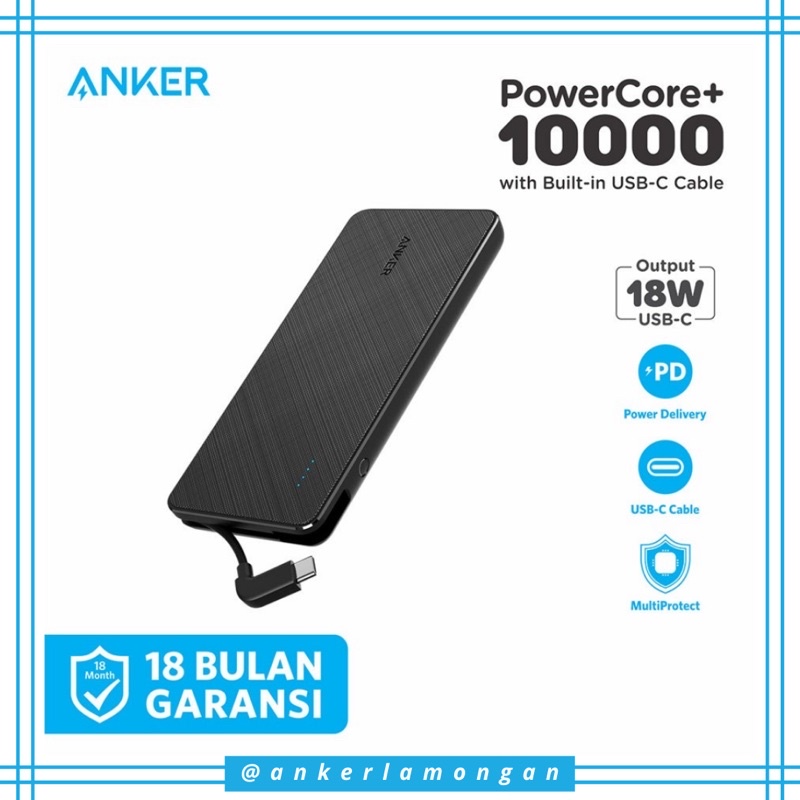 powerbank anker powercore  10000 with built in usb c cable a1221   anker powerbank 10000mah fast cha