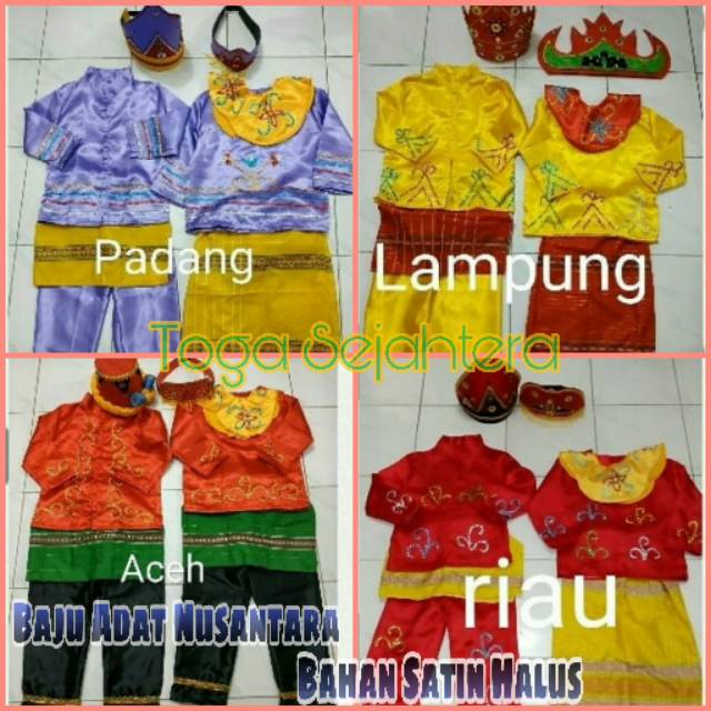 BAJU ADAT DAERAH SEPASANG (pria - wanita) Bahan Halus U/Anak TK &amp; SD