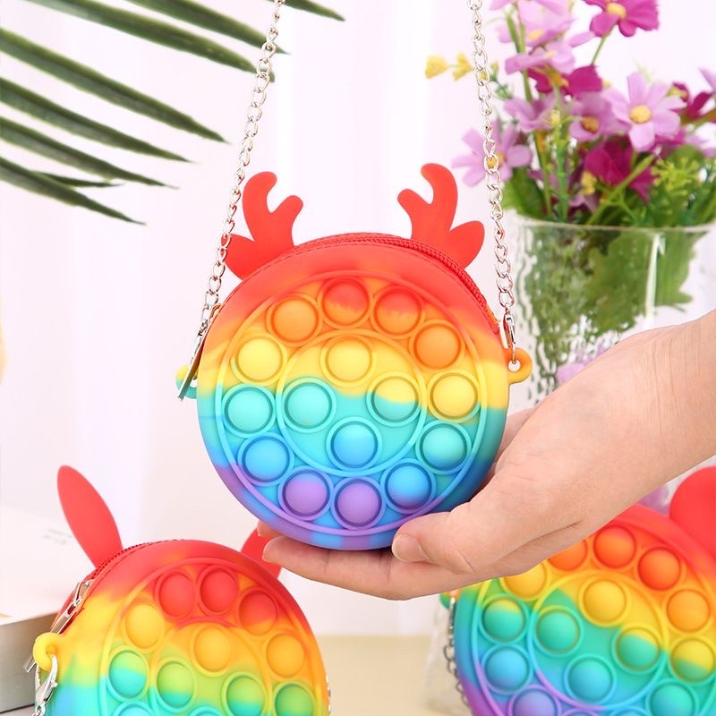 Tas Pop it Anak Rainbow unicorn kupu kupu murah Fidget Toy murah mainan anak