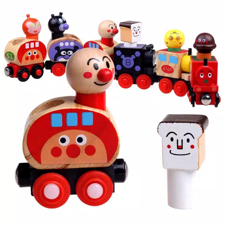 Mainan Kereta kayu magnet bayi anak anpanman kartun jepang anak bayi import
