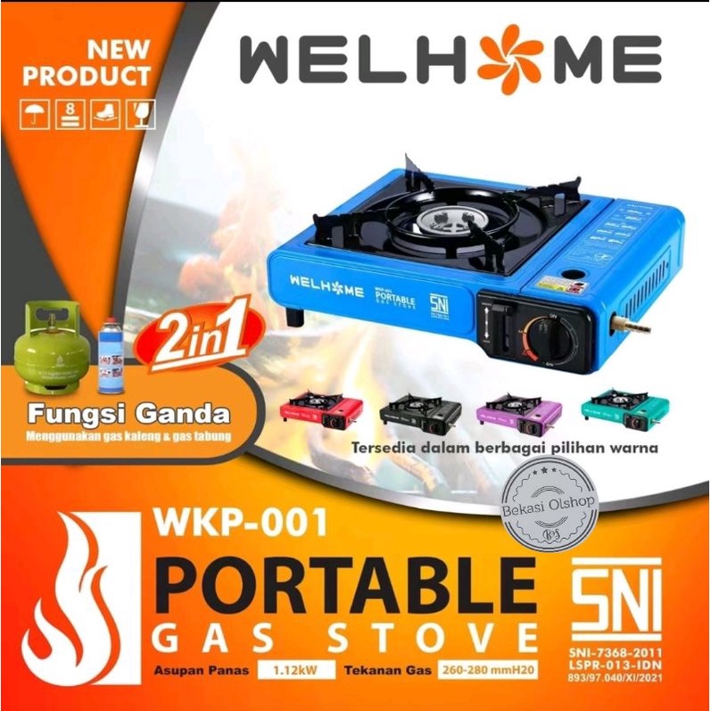 KOMPOR GAS PORTABLE WELLHOME CAMPING 2IN1 ORIGINAL