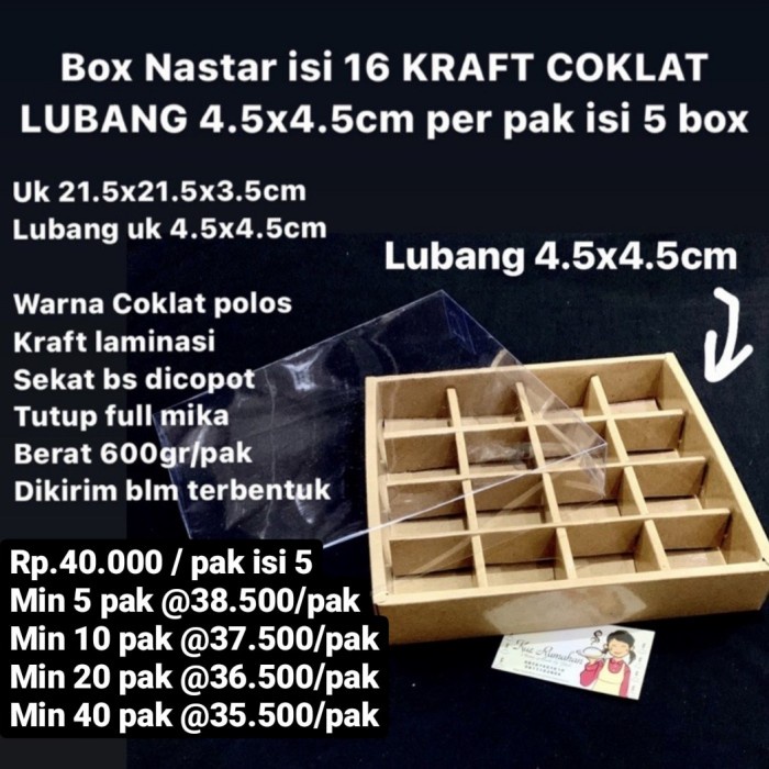 

✨ BISA COD ✨ Box Nastar isi 16 KRAFT COKLAT⁣ LUBANG 4.5x4.5cm per pak isi 5 box