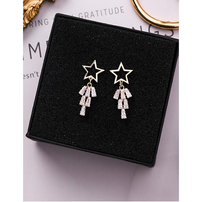 LRC Anting Tusuk Fashion Gold 925 Silver Needle Hollow Star Crystal Earrings F93294