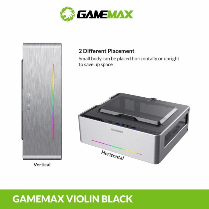 Gamemax Violin Silver Ultra Slim Mini-ITX PC Case with LED Rainbow