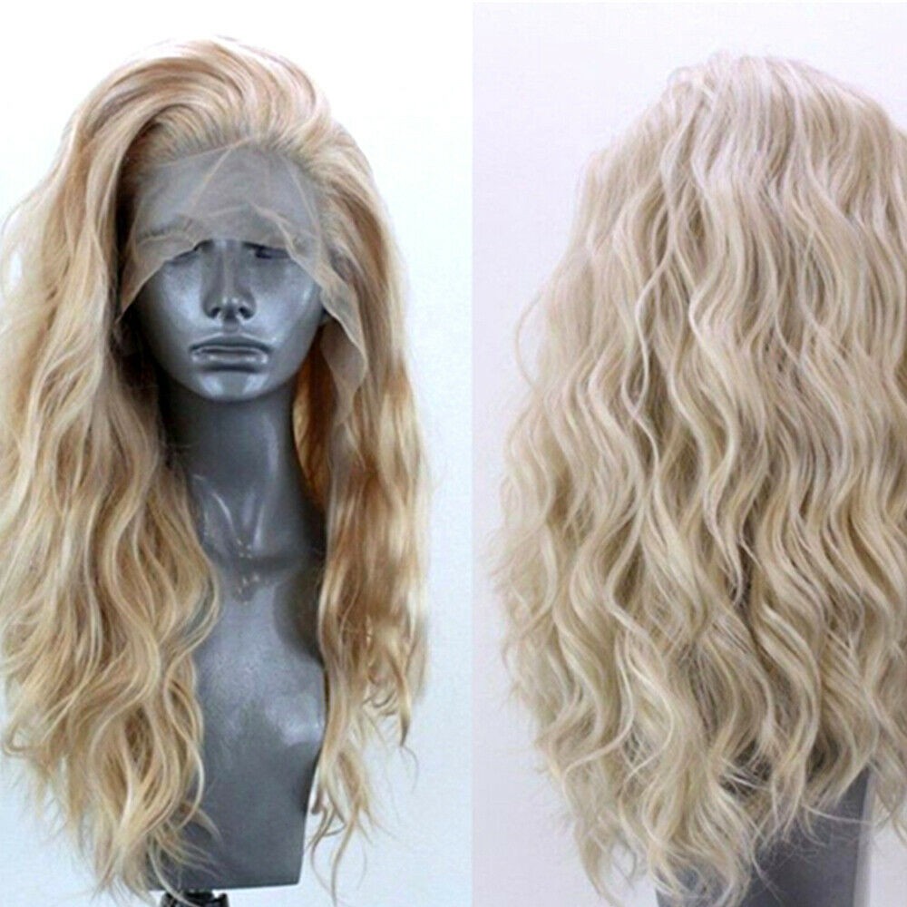 Long Curly Wig Glueless Lace Wigs Women Blonde Remy Human Hair