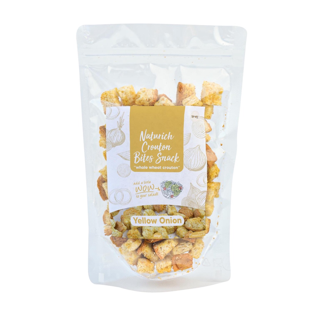 Simply Premium Crouton Bites Snack Yellow Onion 60 Gr