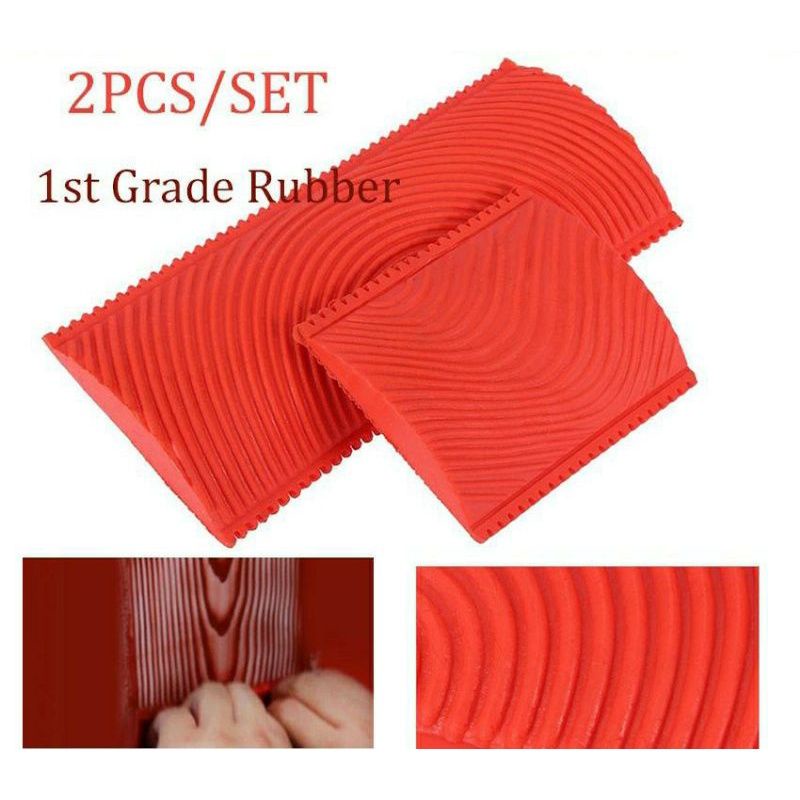 2 Pcs Kuas Cat Motif Kayu Wood Graining Tool Paint Brush Roll Karet Dinding