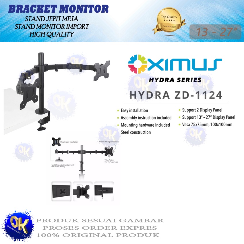 BRACKET TV LCD MONITOR 13&quot;-27&quot; OXIMUS HYDRA ZD1124 TILT SWIVEL ROTATE