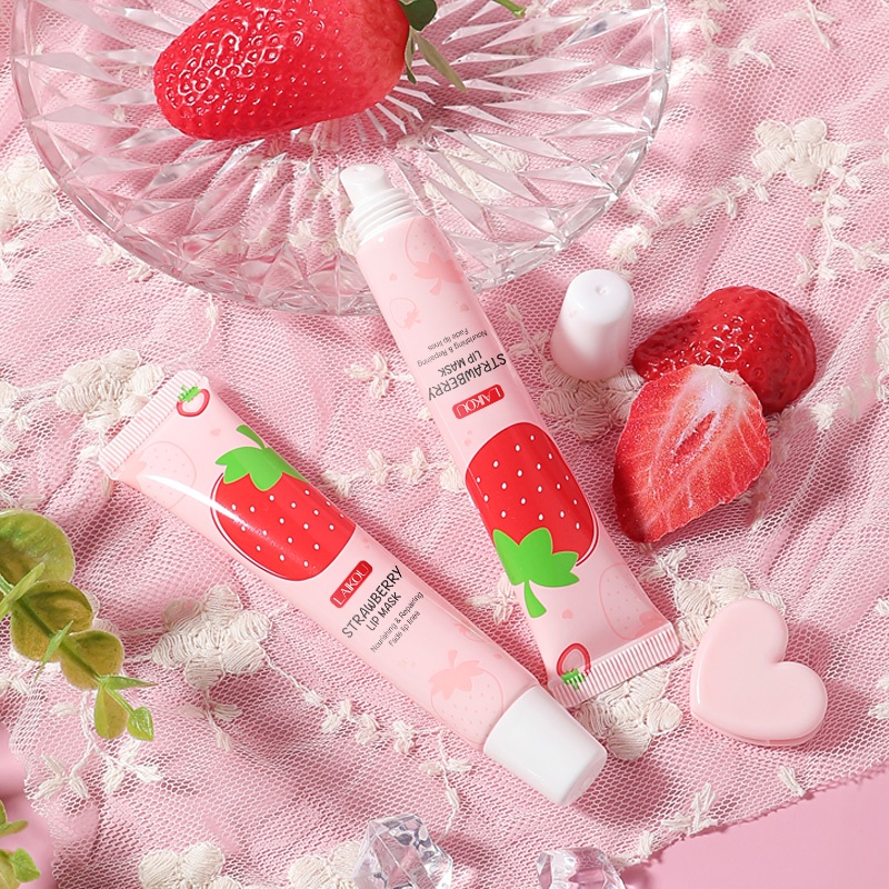 LAIKOU Sweet Strawberry Lip Mask Pemutih Kerutan Lip Balm Pelembab 18g