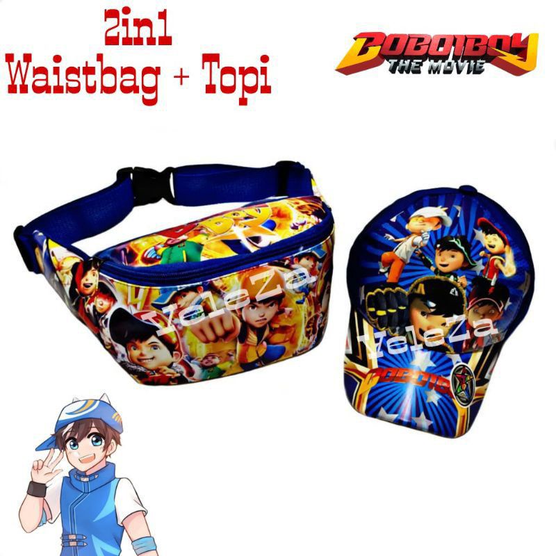 Waistbag anak dolby karakter 2in1 - tas + topi