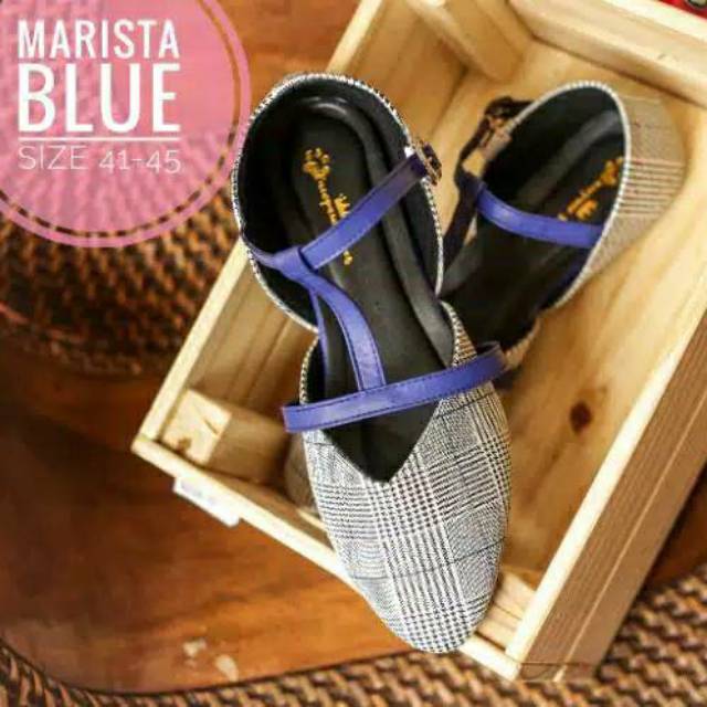 Marista Blue Shoes | Sepatu Wanita Big Size Jumbo Flat Heels Ukuran Besar 41 - 45