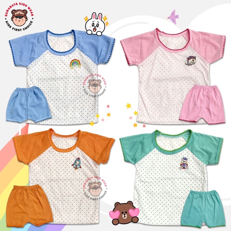 Setelan Kaos Anak Laki-laki dan Perempuan Lengan Pendek Warna Motif Polkadot