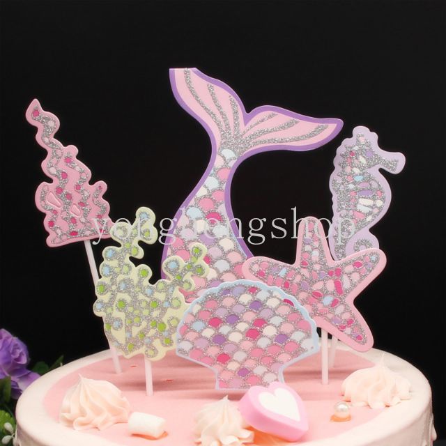 5pcs / set Topper Kue Desain Ekor Mermaid / Bintang Laut Untuk Dekorasi Pesta Ulang Tahun Anak