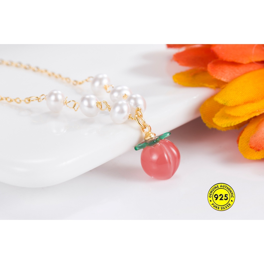 Kalung Rantai Klavikula Emas 14K Hias Mutiara Untuk Wanita