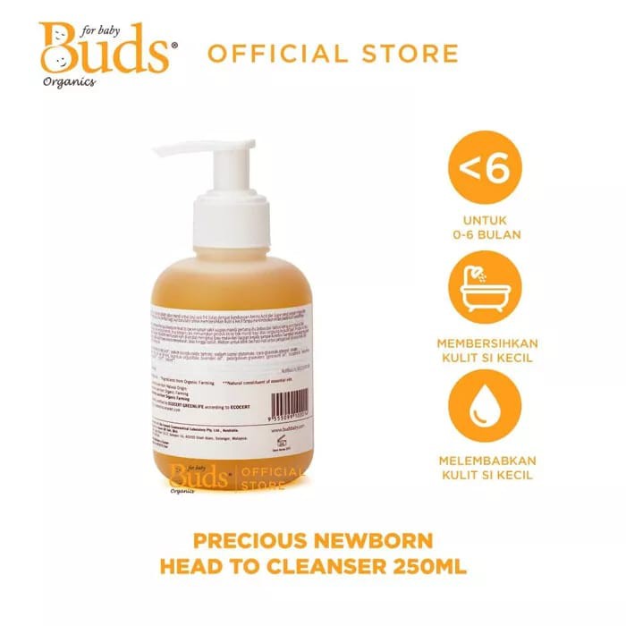 Buds Organic Cherished Precious Newborn Head to Toe Cleanser 250ML