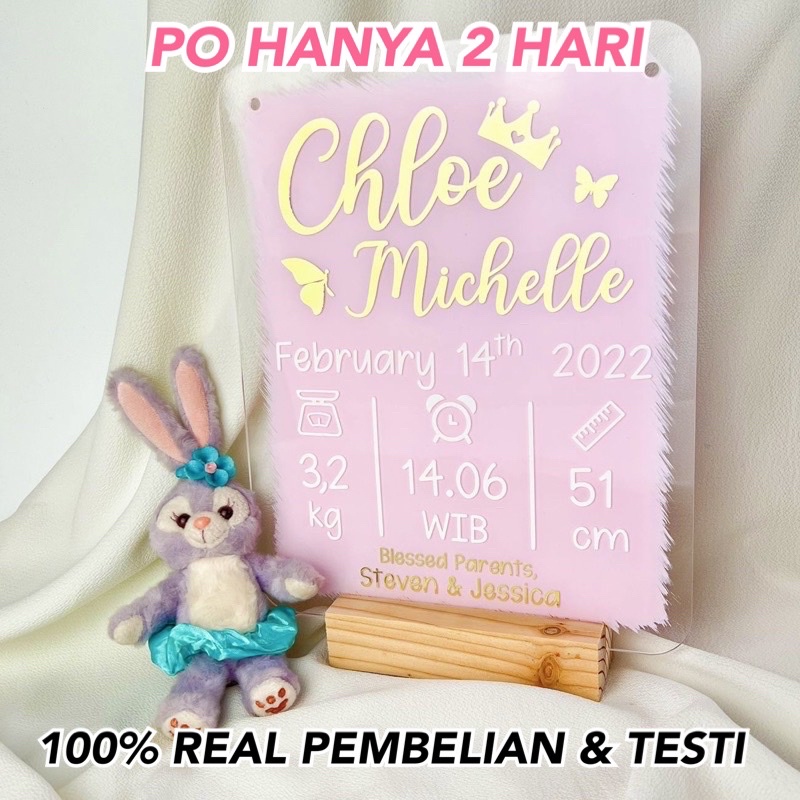 CHLOE HOSPITAL BOARD ACRYLIC AKRILIK Announcement Biodata Baby Bayi Newborn Kado Mewah Bagus