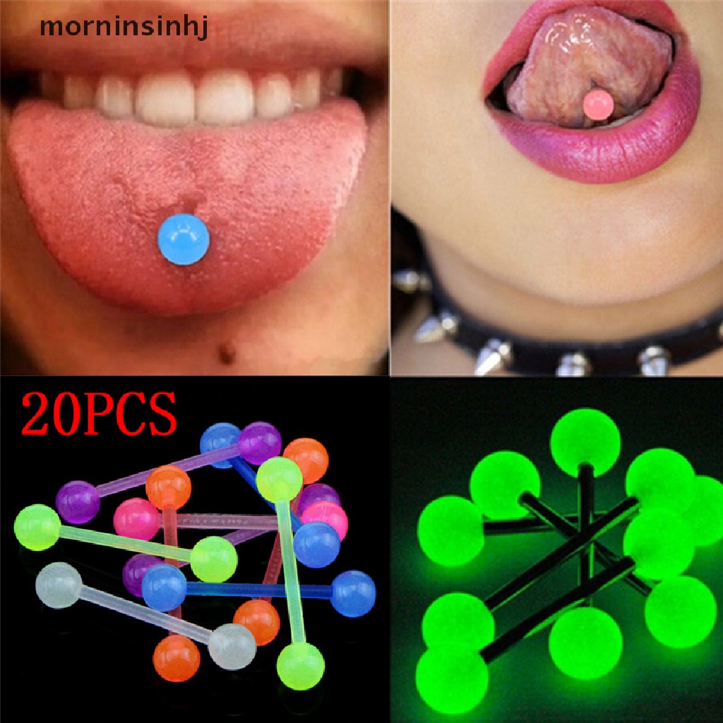 Mornin 20pcs / Set Anting Tindik Lidah / Tubuh Bentuk Barbel Luminous Flexible