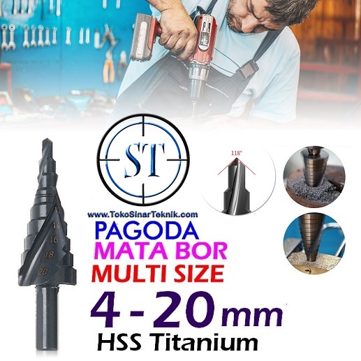 Mata Bor Multi Step 4-20mm Pagoda Titanium Nitride Lapis Baja HSS Spiral Nitrit Besi Black 4-20 9 Steps Super Kuat