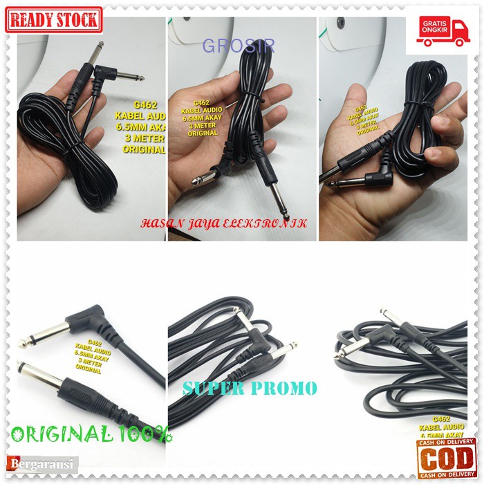 G462 ORI 100% kabel mic 3 meter jack akay akai guitar Gitar Bass Keyboard mic wireles receiver jek akai jack konektor adapter converter konverter splitter universal sambungan penyambung male multi  6,5 mm  Low Noise Walaupun di Gain yang tinggi. - Menghas