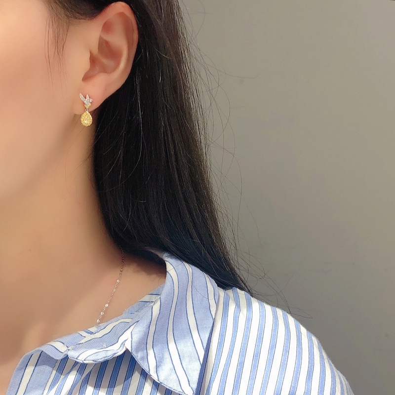 Fashion Inlaid Yellow Diamond Earrings Luxury Water Drop Pear-Shaped Earrings