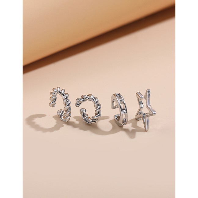 LRC Anting Set Fashion Silver Color Alloy Five-pointed Star Geometric P8886X