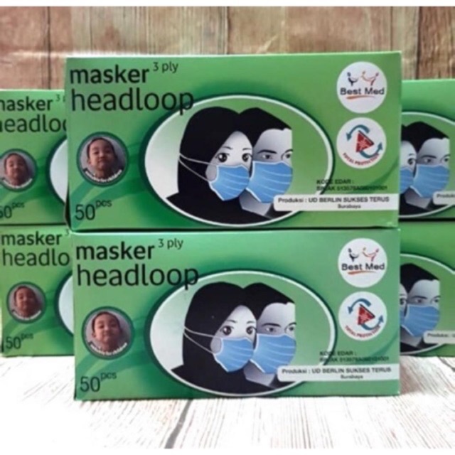Masker headloop bestmed 3 ply 50 pcs best med