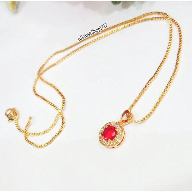 KALUNG LINGKAR PERMATA DIAMOND RED DELIMA ELEGAN TERMANIS ANTI KARAT LAPIS EMAS18K