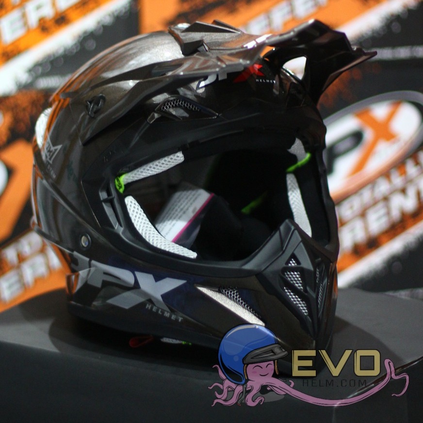 HELM JPX CROSS_SOLID - GUNMETAL GLOSS / SILVER  + GOOGLE SNAIL (ONGKIR 2 KG) HELM JPX TERBARU