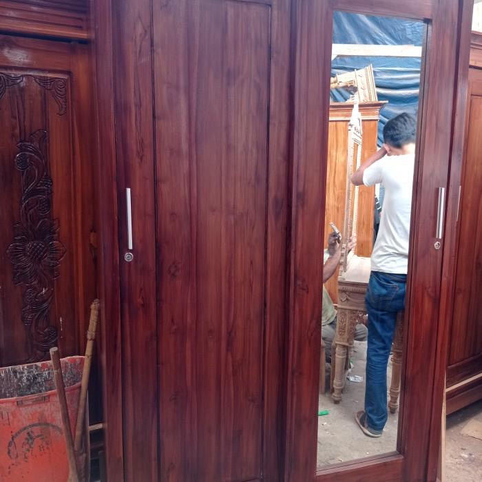 lemari pakaian 2 pintu sliding kayu jati