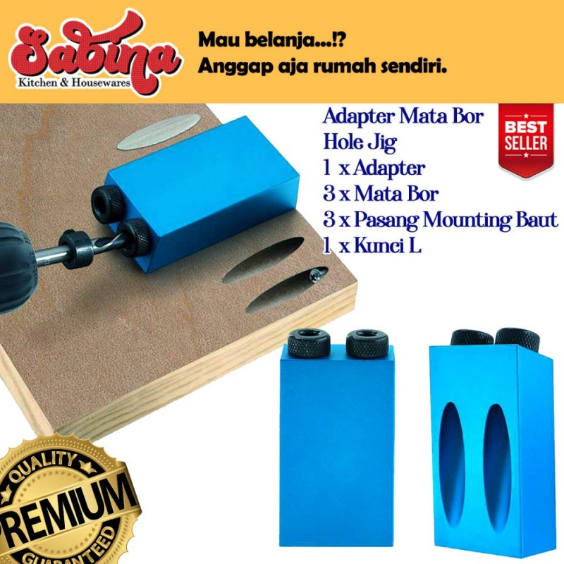 Set Adapter Mata Bor Kayu Pembuat Lubang Baut Miring Eclipse Hole Jig