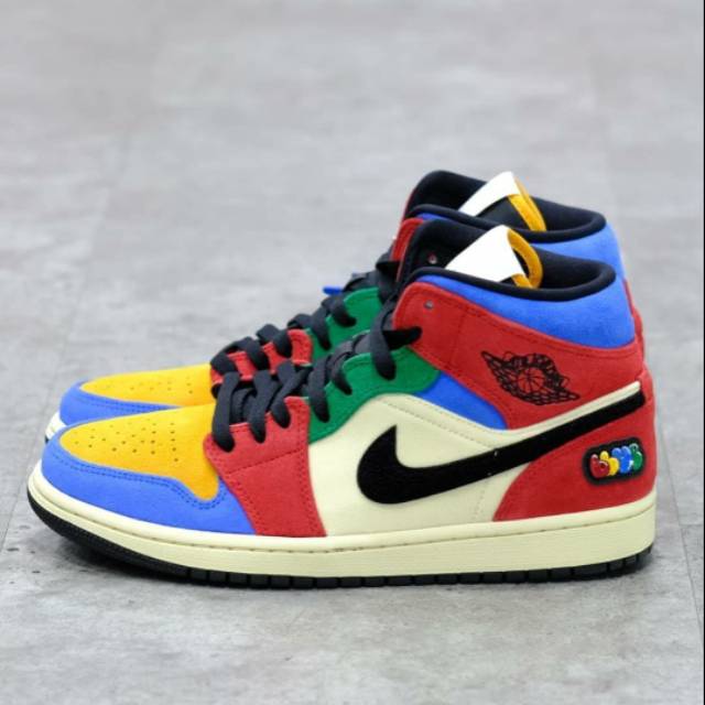 red yellow blue sneakers