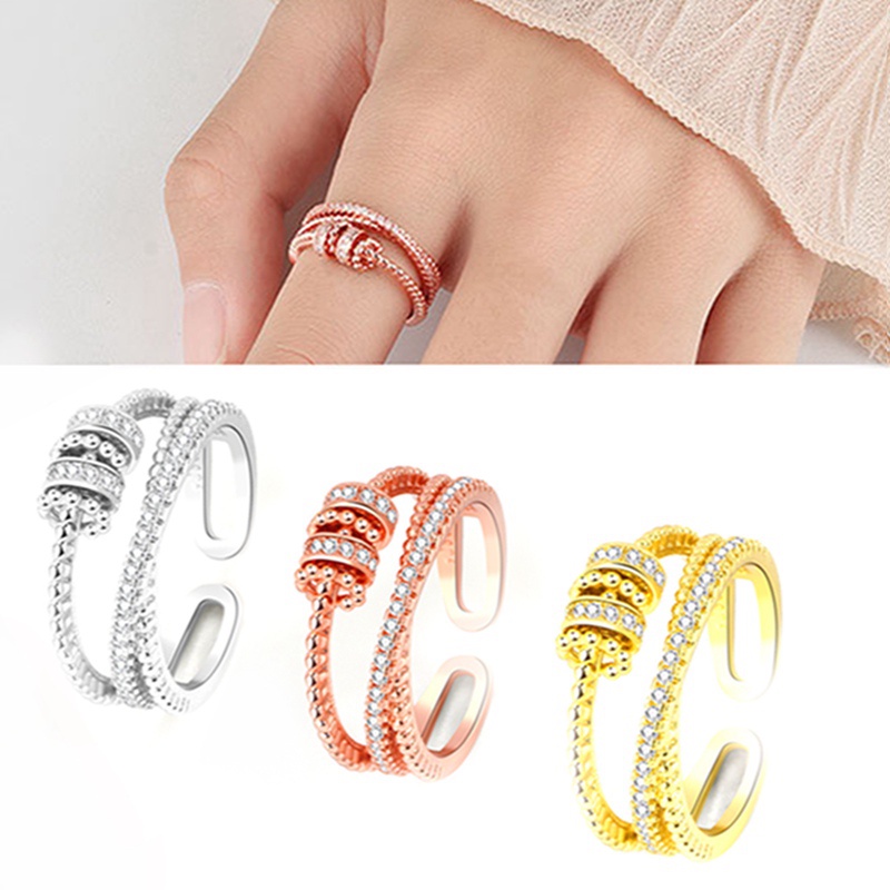 Cincin Model Double Cross Adjustable Dengan Manik-Manik Untuk Wanita