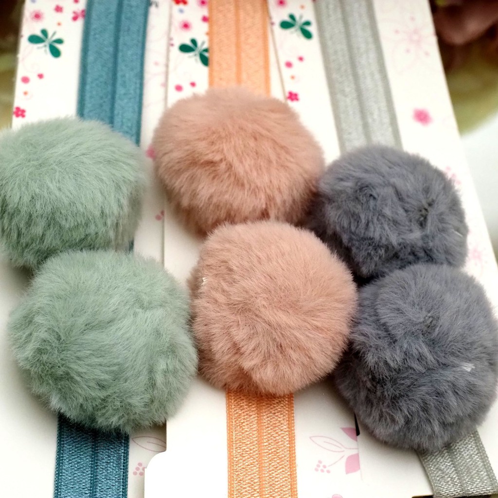 Bando Karet Bandana Pompom Bulu Halus Lembut Double Bando Tali Glitter Cute Fashion Korea Anak Perempuan Murah Berkualitas