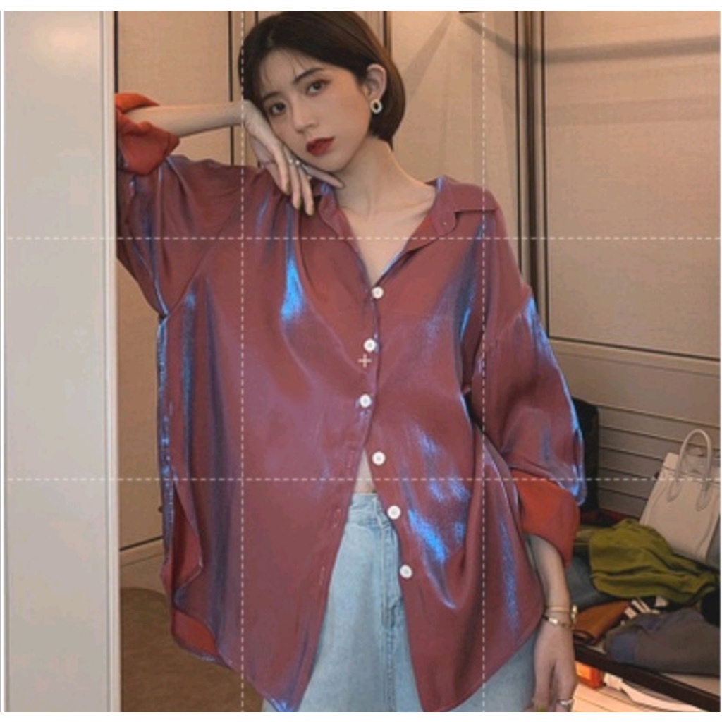 Shimmer shirt REFLECTION SHIRT shimmering / shimmer kemeja korean kemeja mengkilap silk kemeja vinta