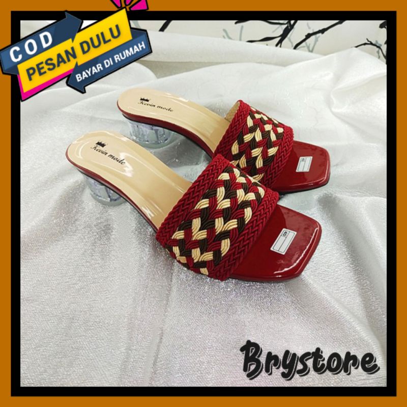Sandal heels wanita motif Kokop Rajut-Sandal wanita Hak tahu kaca 3/5 Cm terbaru