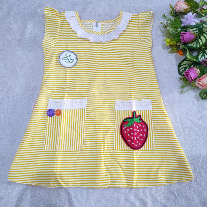 Dress anak 2 3 Tahun Strawbery strip murah perempuan anak wanita saku dua lucu dress perempuan anak murah berrystrip  (Dress beryStrip)