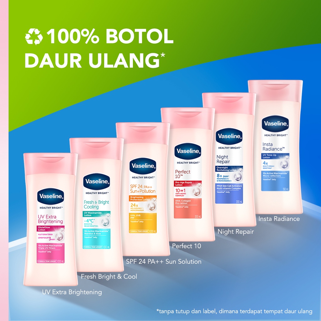 Vaseline Healthy Bright BODY LOTION Perawatan Kulit Perfect10 AHA &amp; Retinol 400ml 1pcs x3