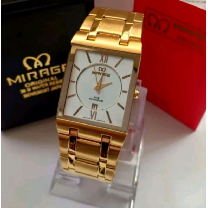 jam tangan pria;MIRAGE M7908-Lsegi gold~ORIGINAL WATER RESISTANT~TGL~STAINLESS