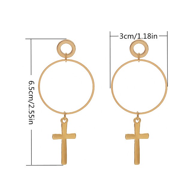 LRC Anting Tusuk Fashion Gold Color Cross Shape Decorated Earrings E59636