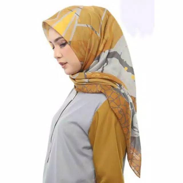 Hijab Segi Empat Deenay Kw Motif Rose Mustard