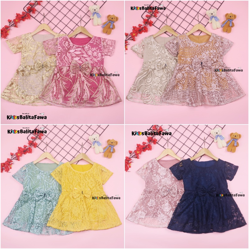 Dress Icha Brukat uk Bayi - 8 Tahun / Dres Brokat Anak Perempuan Pesta Baju Import Gaun Brukat Baby Cewek babycinnamon