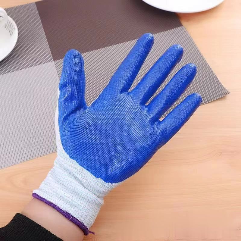 Biru Karet Sarung Tangan  Tenaga Kerja Perlindungan Tahan Slip Tahan Minyak Bangunan Penanganan PVC Penuh Menggantung Sarung Tangan Pelindung