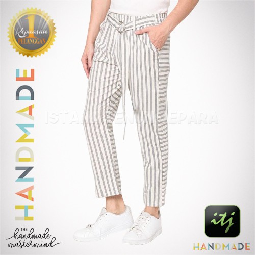 Celana Bahan Pria Tenun Lurik Putih Hitam Handmade