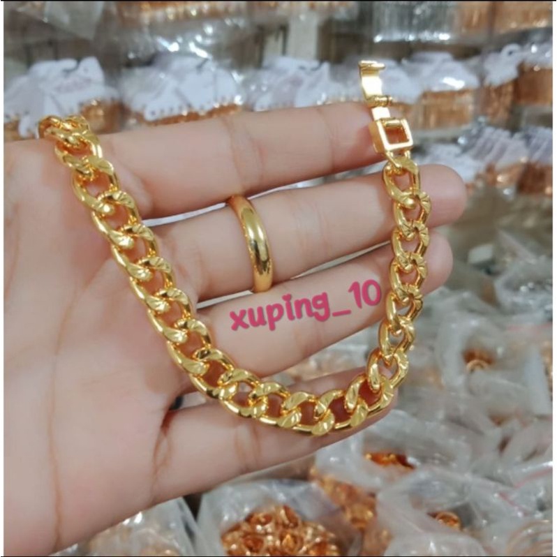 Gelang rantai free cincin polos 24 k perhiasan wanita mewah