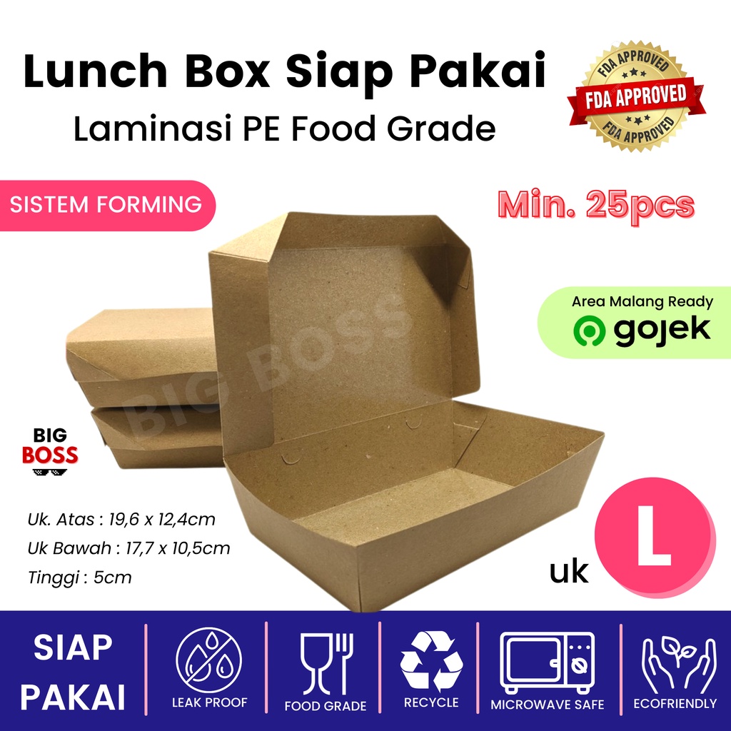 Lunch Box Paper Kraft Coklat SIze Medium Large Siap Pakai / Kotak Makan Rice Box Takeaway / Kotak Makan Kertas / Lunch Box Takeaway / Rice Box