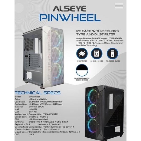 CASING KOMPUTER / PC GAMING ALSEYE PINWHEEL PUTIH TEMPERED GLASS DFG64651E