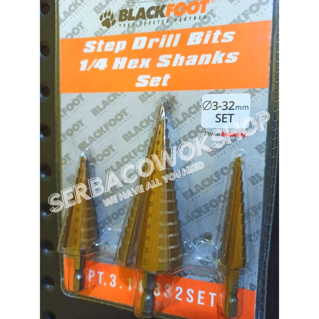 Blackfoot Mata Bor Step Drill Pagoda Set 3 Pc Titanium Coated 4-32 mm Termurah Berkualitas