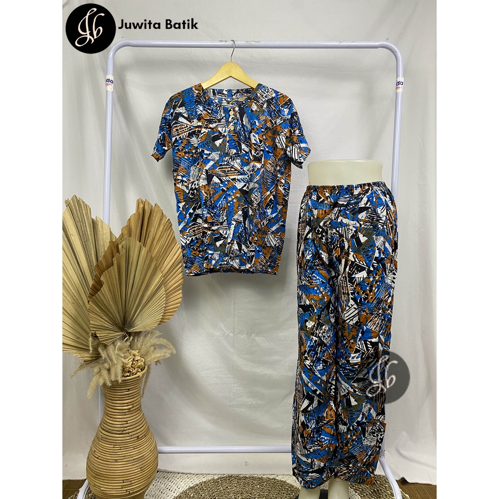 Juwita Batik - Setelan Wanita Kekinian Motif Bercak Celana Panjang Lengan Pendek Bahan Rayon
