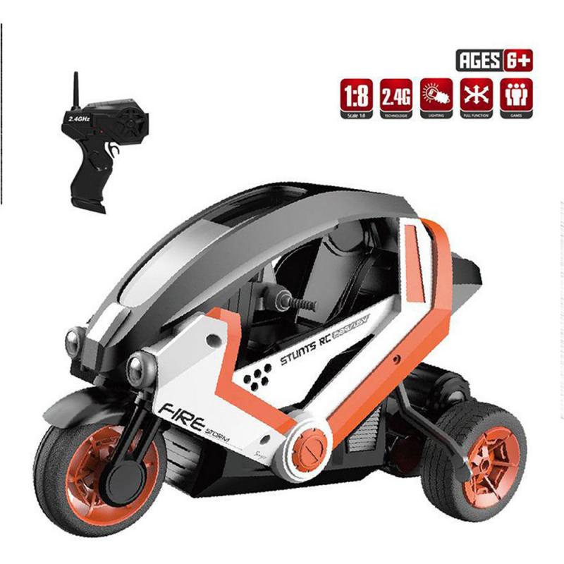 REMOTE CONTROL MOTOR FLIP FANCY STUNT TRICYCLE 1:8 RC MOBIL SEPEDA MOTOR 3 RODA 2.4 GHz